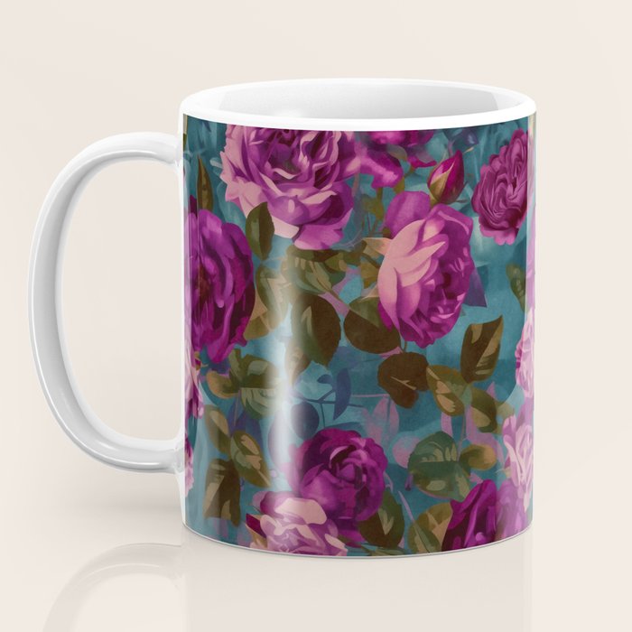 Regency Vibe Velveteen Moody  Flowers Fuchsia Pink Burgundy And Turquoise Coffee Mug Gallery Image 3