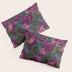 Regency Vibe Velveteen Moody  Flowers Fuchsia Pink Burgundy And Turquoise Pillow Sham Gallery Image 3