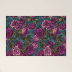 Regency Vibe Velveteen Moody  Flowers Fuchsia Pink Burgundy And Turquoise Welcome Mat Gallery Image 1
