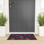 Regency Vibe Velveteen Moody  Flowers Fuchsia Pink Burgundy And Turquoise Welcome Mat Gallery Image 3