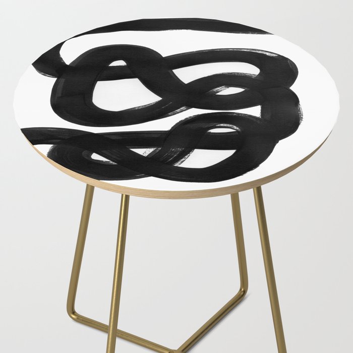 Knots Black & White Minimalist Ink Tribal Mid Century Pattern Dark Painting Pattern Side Table Gallery Image 2