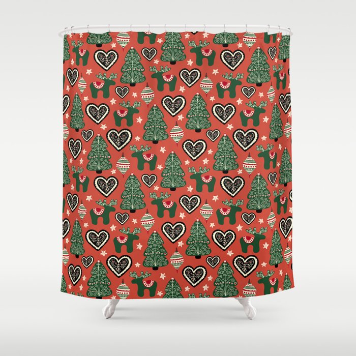 Scandinavian Christmas Ornaments Shower Curtain Gallery Image 1