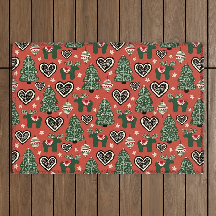 Scandinavian Christmas Ornaments Outdoor Rug Gallery Image 1