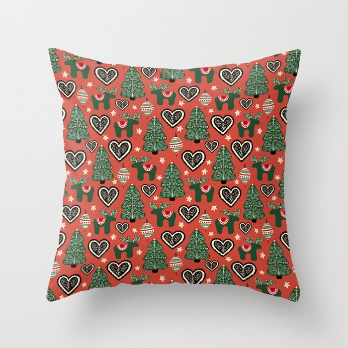 Scandinavian Christmas Ornaments Throw Pillow Gallery Image 6