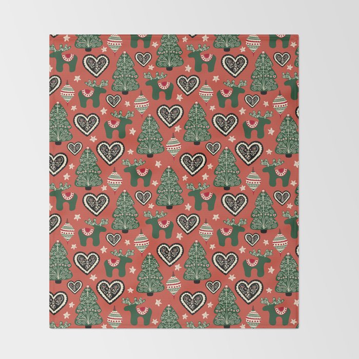 Scandinavian Christmas Ornaments Throw Blanket Gallery Image 2