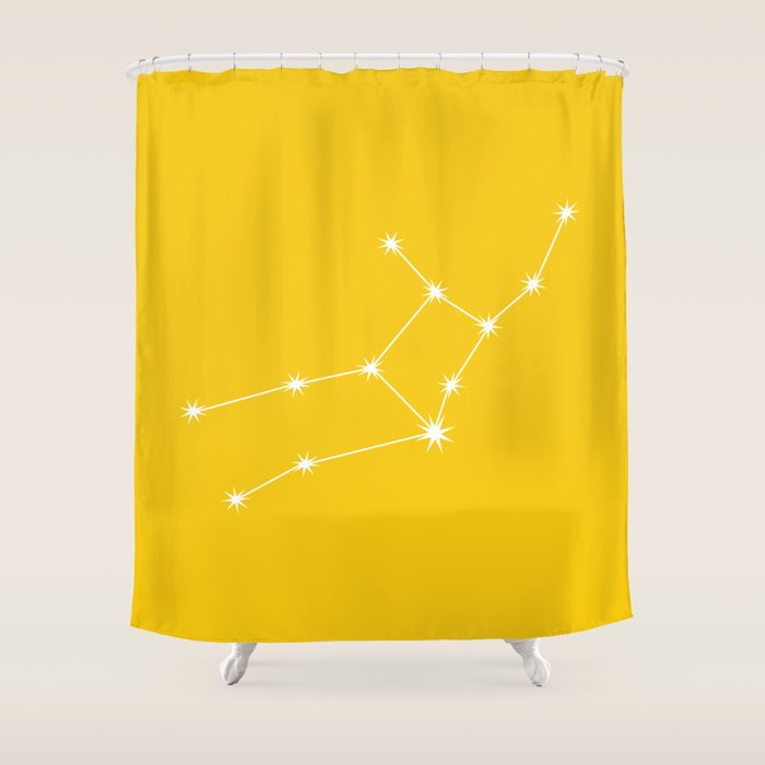 Virgo Zodiac Star Constellation Line Art Bright Yellow Shower Curtain Gallery Image 1