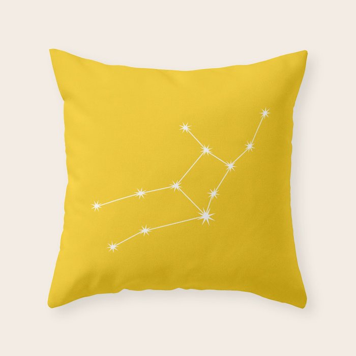 Virgo Zodiac Star Constellation Line Art Bright Yellow Throw Pillow Gallery Image 1