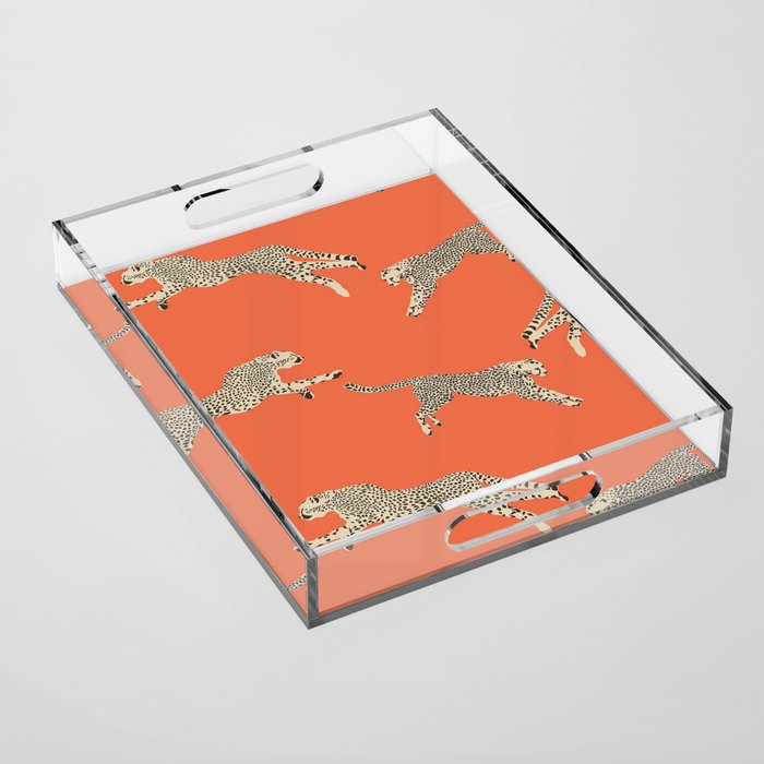 Leaping Cheetahs Tangerine Acrylic Tray Gallery Image 1