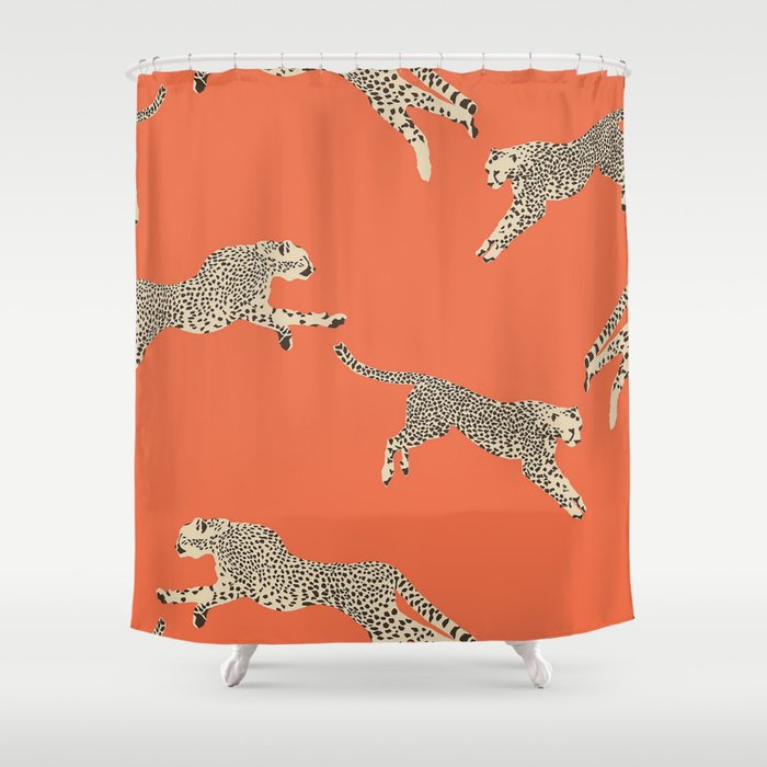 Leaping Cheetahs Tangerine Shower Curtain Gallery Image 1