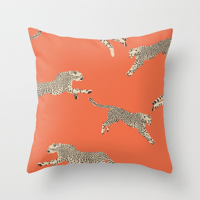 Leaping Cheetahs Tangerine Throw Pillow Gallery Image 6