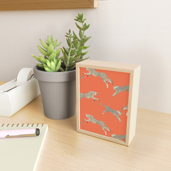 Leaping Cheetahs Tangerine Mini Art Print Gallery Image 2