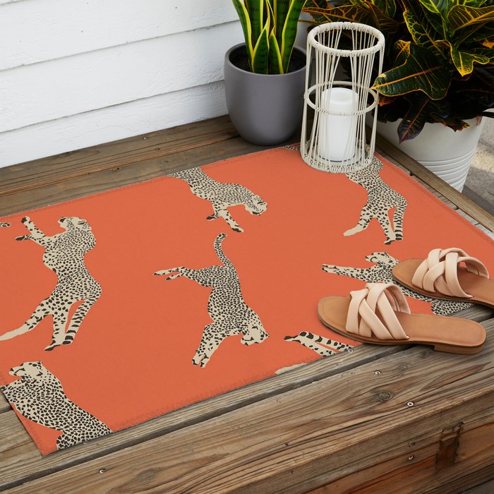 Leaping Cheetahs Tangerine Outdoor Rug Gallery Image 2
