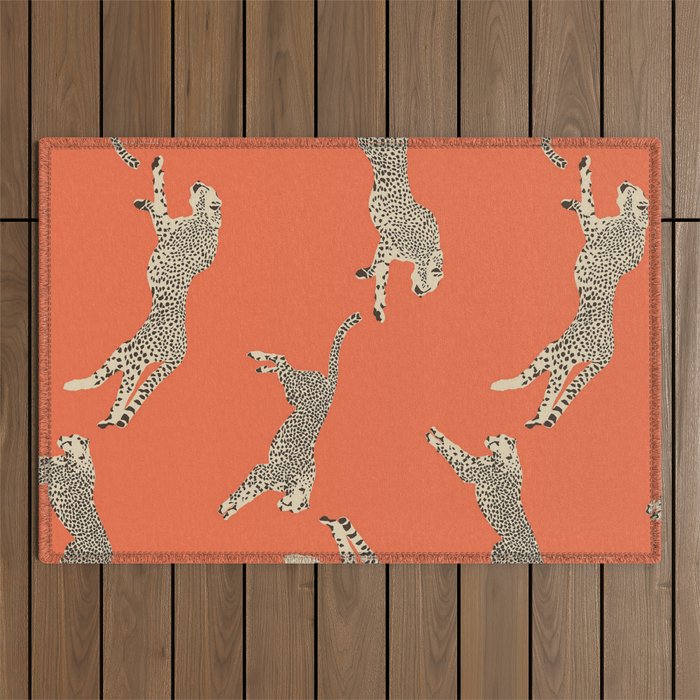 Leaping Cheetahs Tangerine Outdoor Rug Gallery Image 1