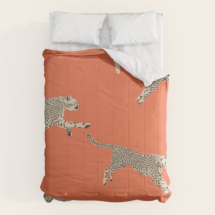 Leaping Cheetahs Tangerine Comforter
