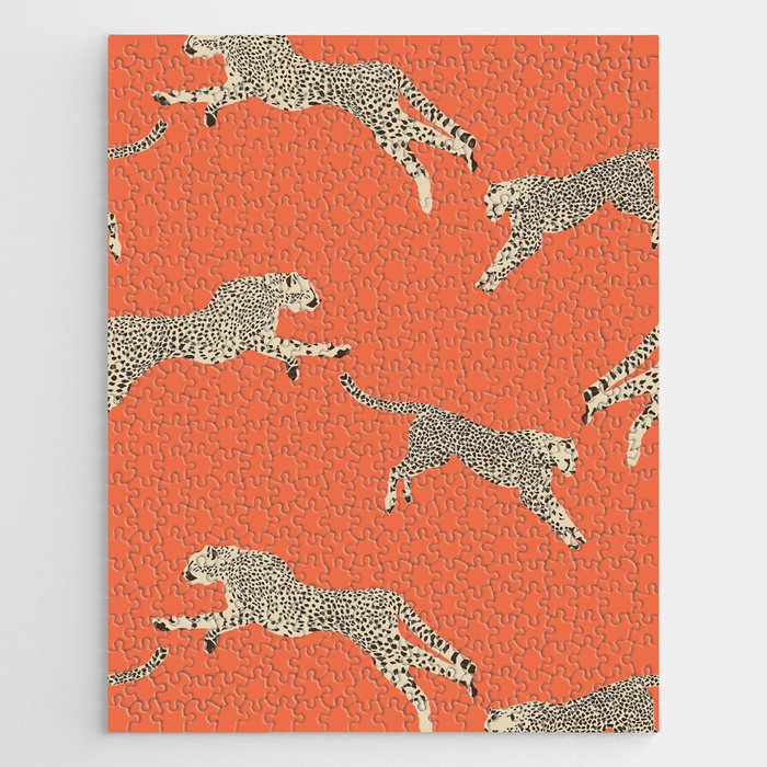 Leaping Cheetahs Tangerine Jigsaw Puzzle Gallery Image 1