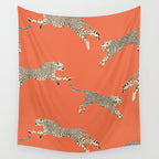 Leaping Cheetahs Tangerine Wall Tapestry Gallery Image 4