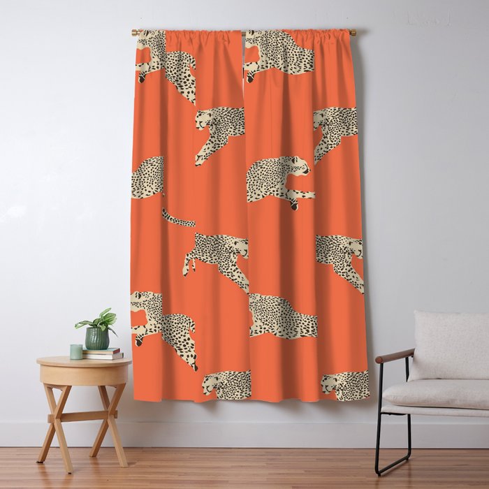 Leaping Cheetahs Tangerine Window Curtain Gallery Image 5