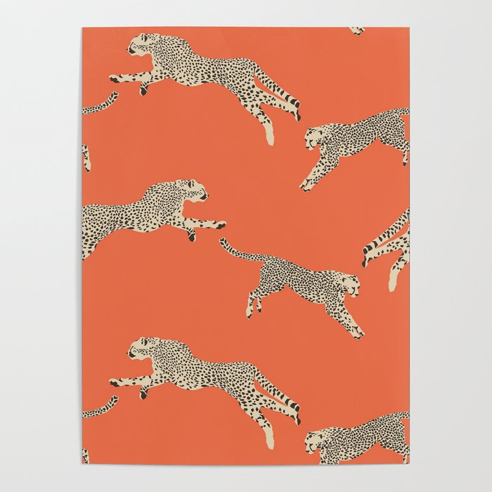 Leaping Cheetahs Tangerine Poster Gallery Image 1