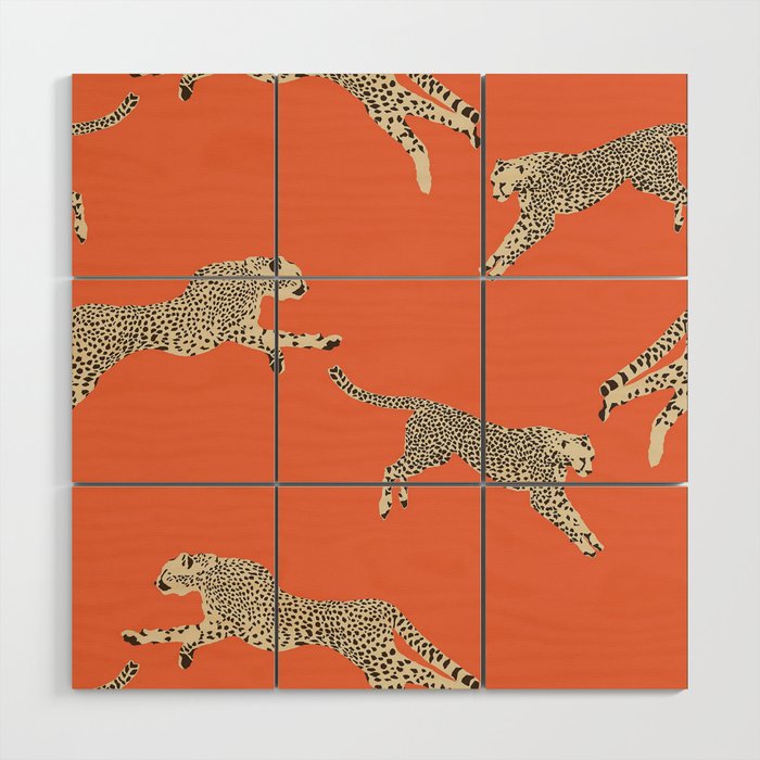 Leaping Cheetahs Tangerine Wood Wall Art Gallery Image 1