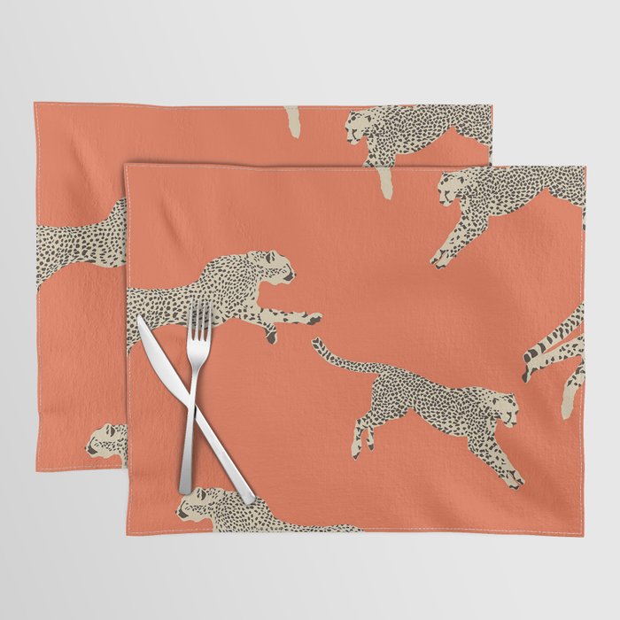 Leaping Cheetahs Tangerine Placemat Gallery Image 1