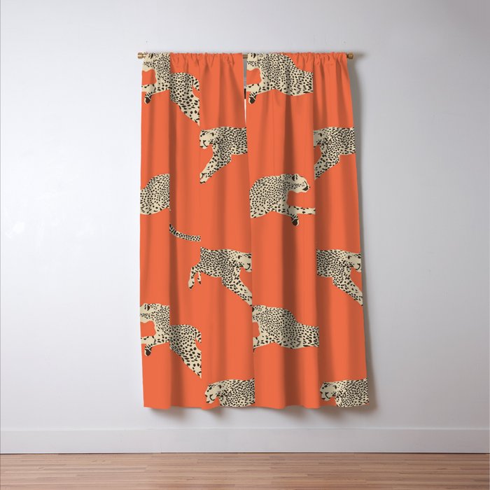 Leaping Cheetahs Tangerine Window Curtain Gallery Image 3