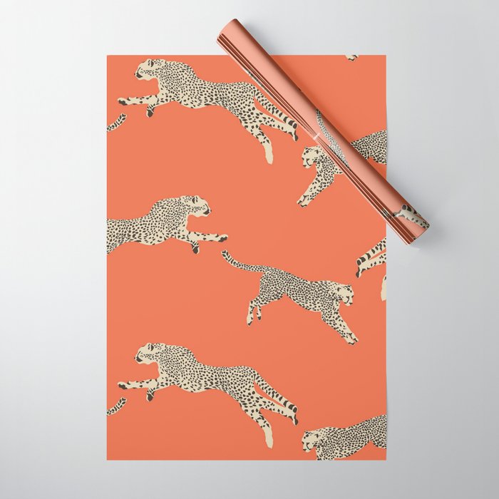 Leaping Cheetahs Tangerine Wrapping Paper Gallery Image 1