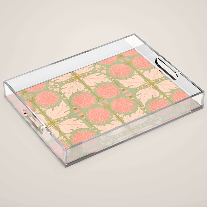 Art Nouveau Bohemian Peach Floral Botanical Acrylic Tray Gallery Image 1