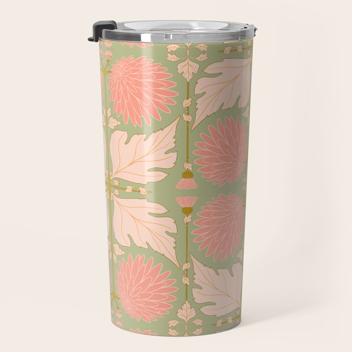 Art Nouveau Bohemian Peach Floral Botanical Travel Mug Gallery Image 3