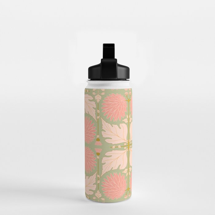 Art Nouveau Bohemian Peach Floral Botanical Water Bottle Gallery Image 2