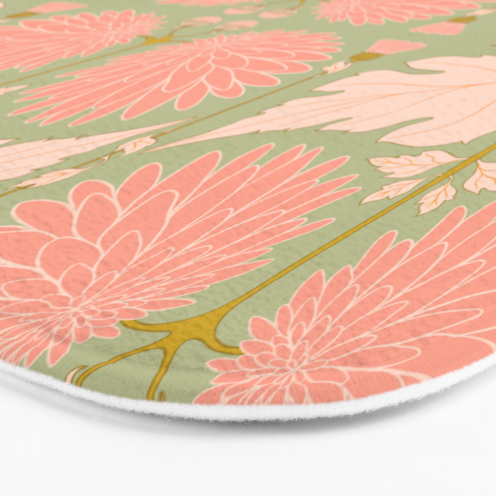 Art Nouveau Bohemian Peach Floral Botanical Bath Mat Gallery Image 3