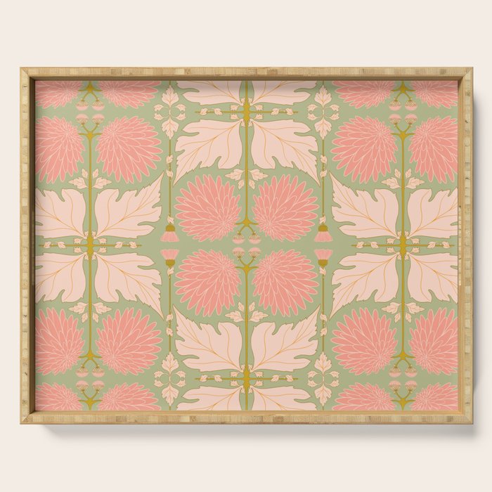 Art Nouveau Bohemian Peach Floral Botanical Serving Tray Gallery Image 1
