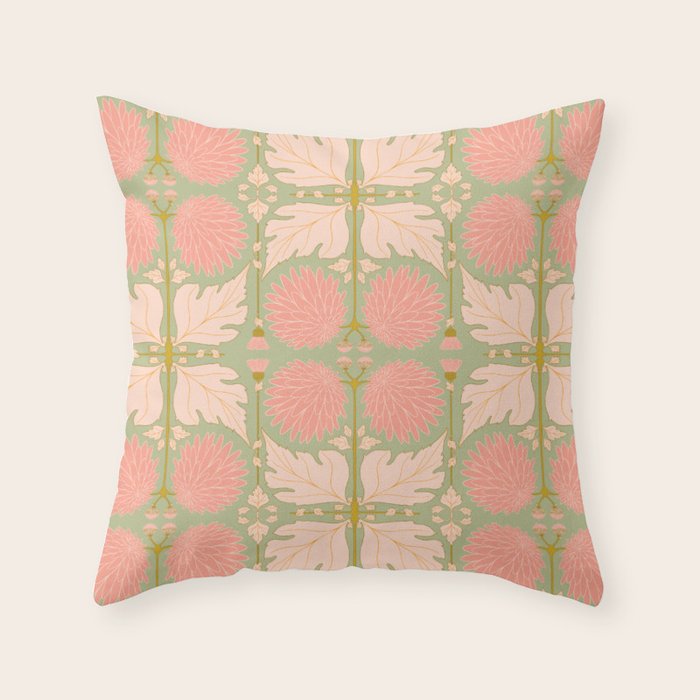 Art Nouveau Bohemian Peach Floral Botanical Throw Pillow Gallery Image 6
