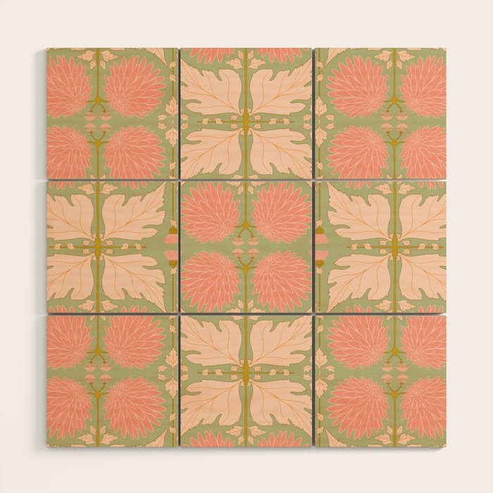 Art Nouveau Bohemian Peach Floral Botanical Wood Wall Art Gallery Image 1