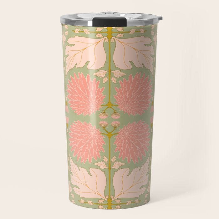 Art Nouveau Bohemian Peach Floral Botanical Travel Mug Gallery Image 1