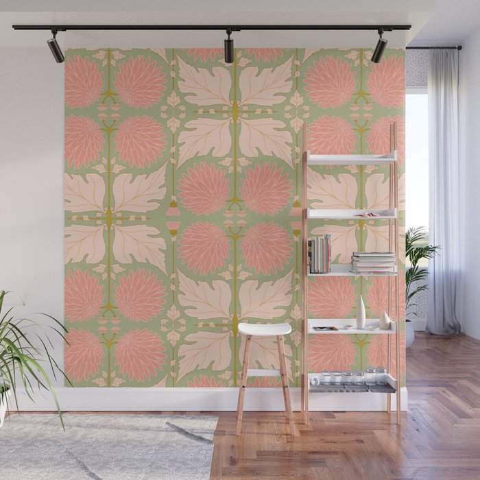 Art Nouveau Bohemian Peach Floral Botanical Wall Mural Gallery Image 1