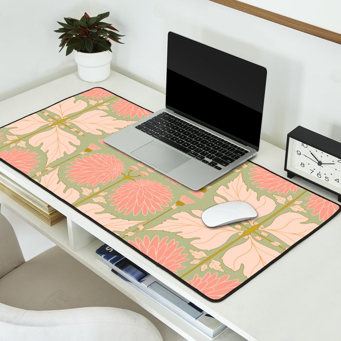 Art Nouveau Bohemian Peach Floral Botanical Desk Mat Gallery Image 2