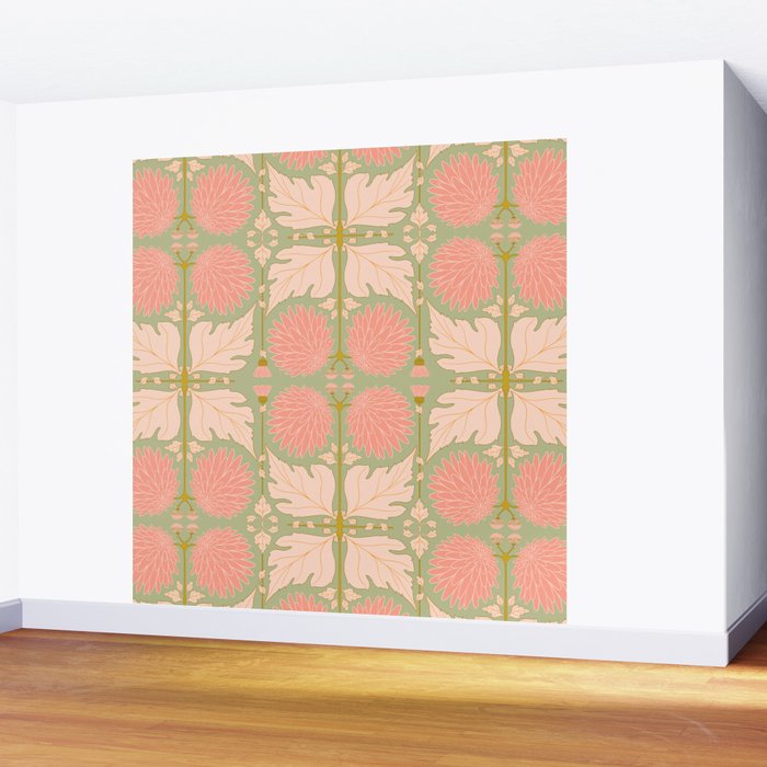 Art Nouveau Bohemian Peach Floral Botanical Wall Mural Gallery Image 2