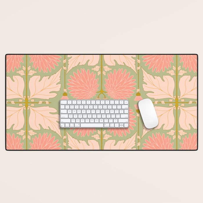 Art Nouveau Bohemian Peach Floral Botanical Desk Mat Gallery Image 1