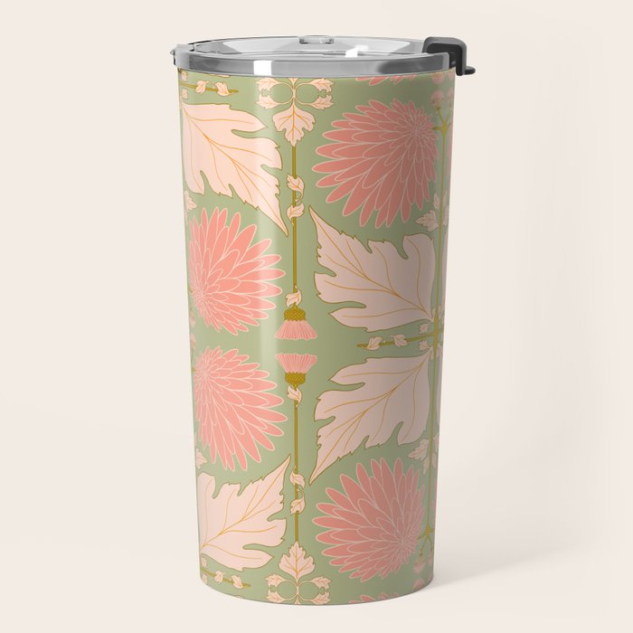 Art Nouveau Bohemian Peach Floral Botanical Travel Mug Gallery Image 2
