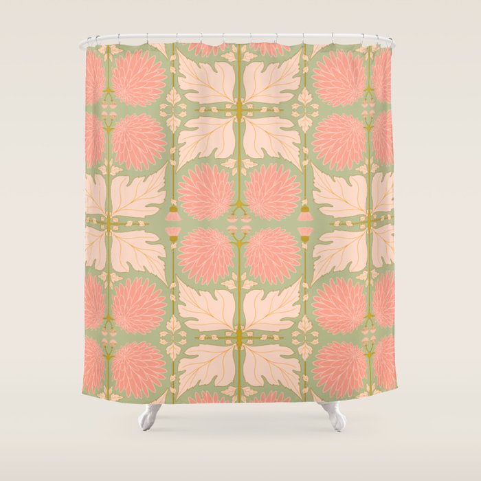 Art Nouveau Bohemian Peach Floral Botanical Shower Curtain Gallery Image 1