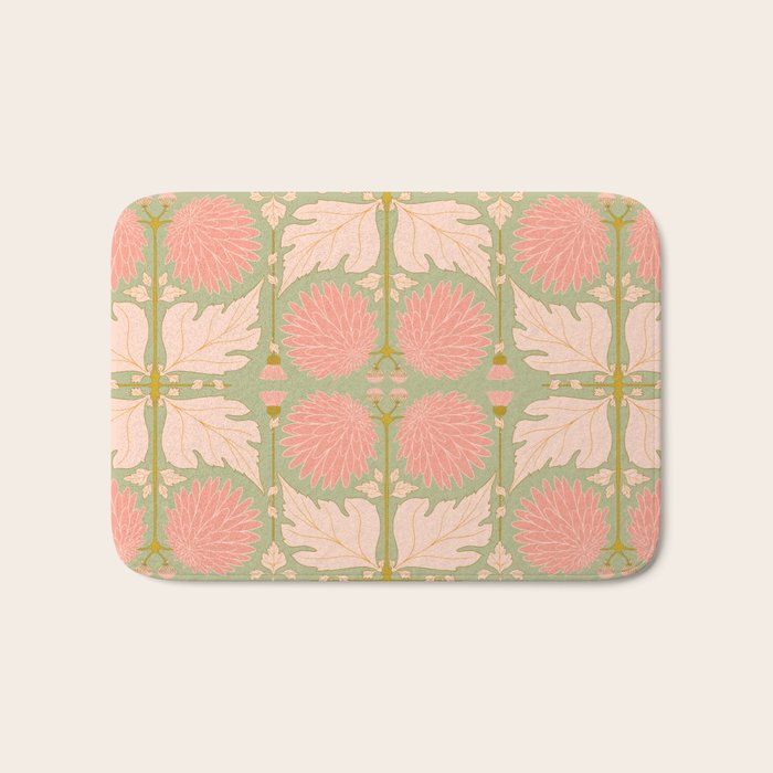 Art Nouveau Bohemian Peach Floral Botanical Bath Mat Gallery Image 1