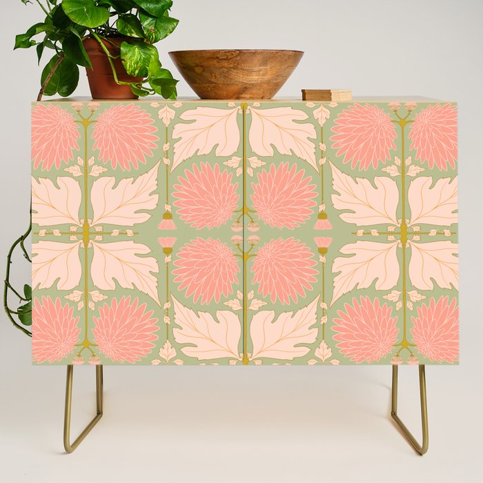 Art Nouveau Bohemian Peach Floral Botanical Credenza Gallery Image 1