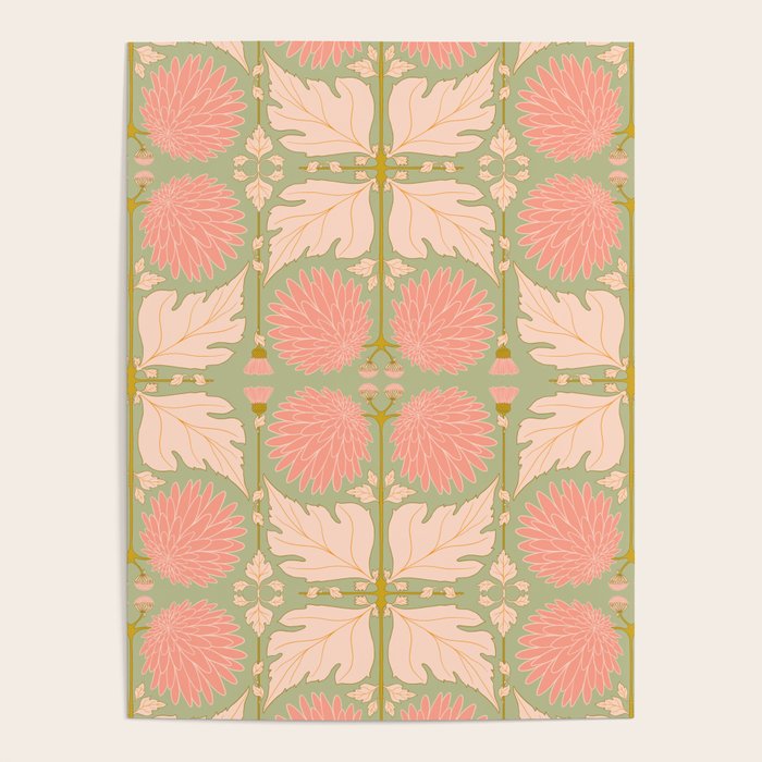 Art Nouveau Bohemian Peach Floral Botanical Poster Gallery Image 4