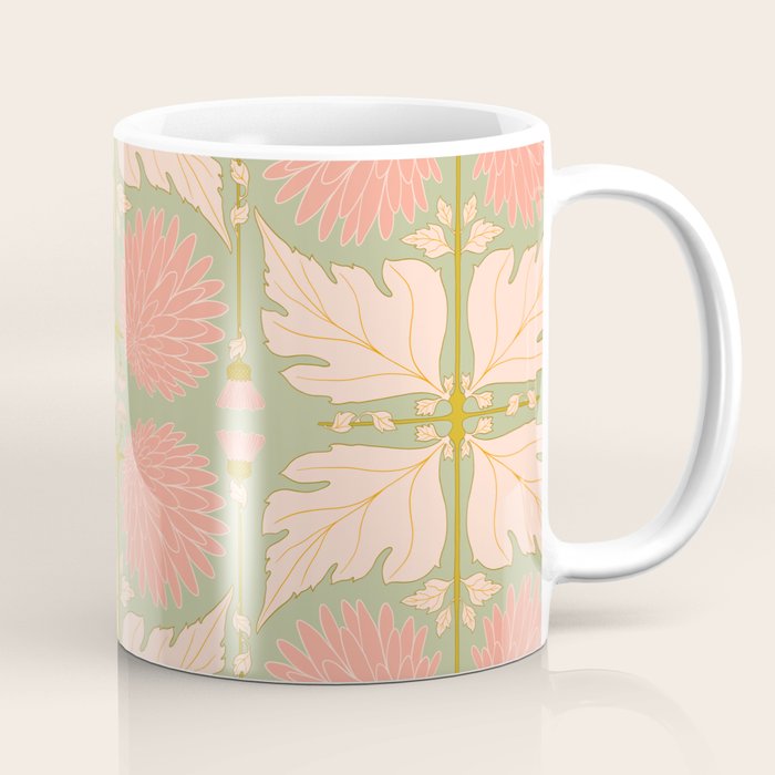 Art Nouveau Bohemian Peach Floral Botanical Coffee Mug Gallery Image 1