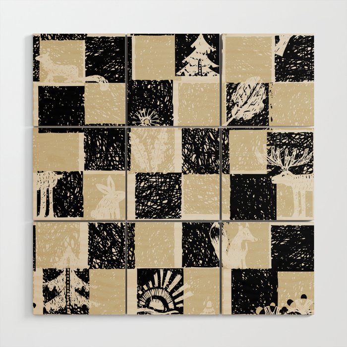 Black Forest check black and white Wood Wall Art Gallery Image 1