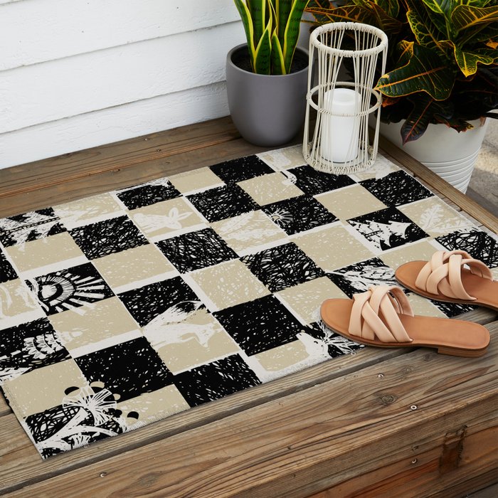 Black Forest check black and white Outdoor Rug Gallery Image 2