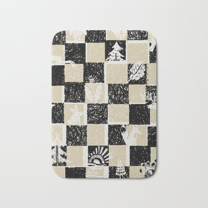 Black Forest check black and white Bath Mat Gallery Image 1