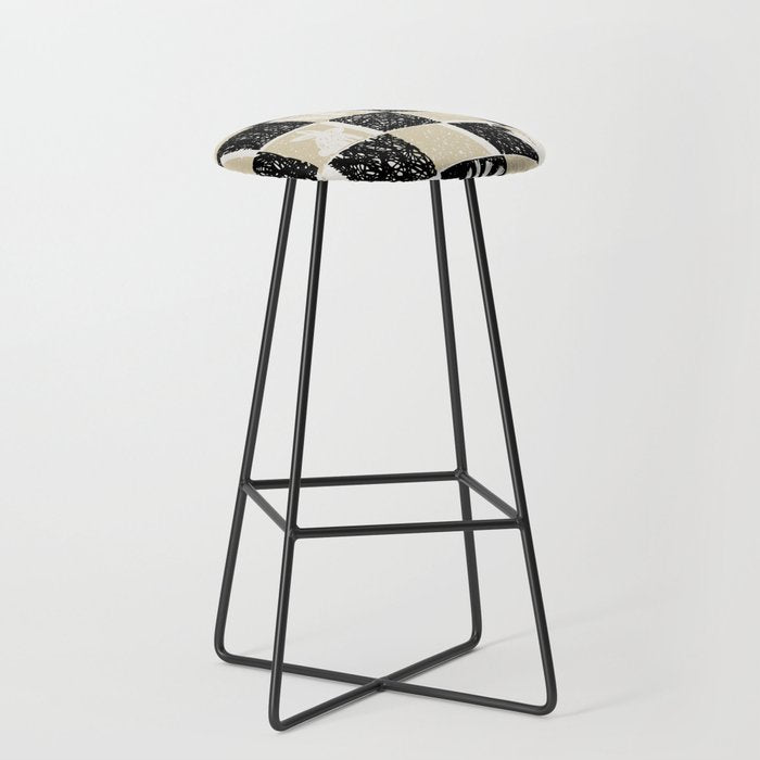 Black Forest check black and white Stool Gallery Image 1