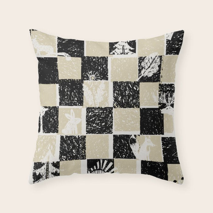 Black Forest check black and white Throw Pillow Gallery Image 6