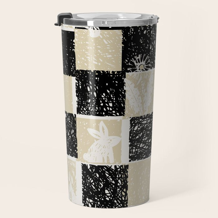 Black Forest check black and white Travel Mug Gallery Image 3